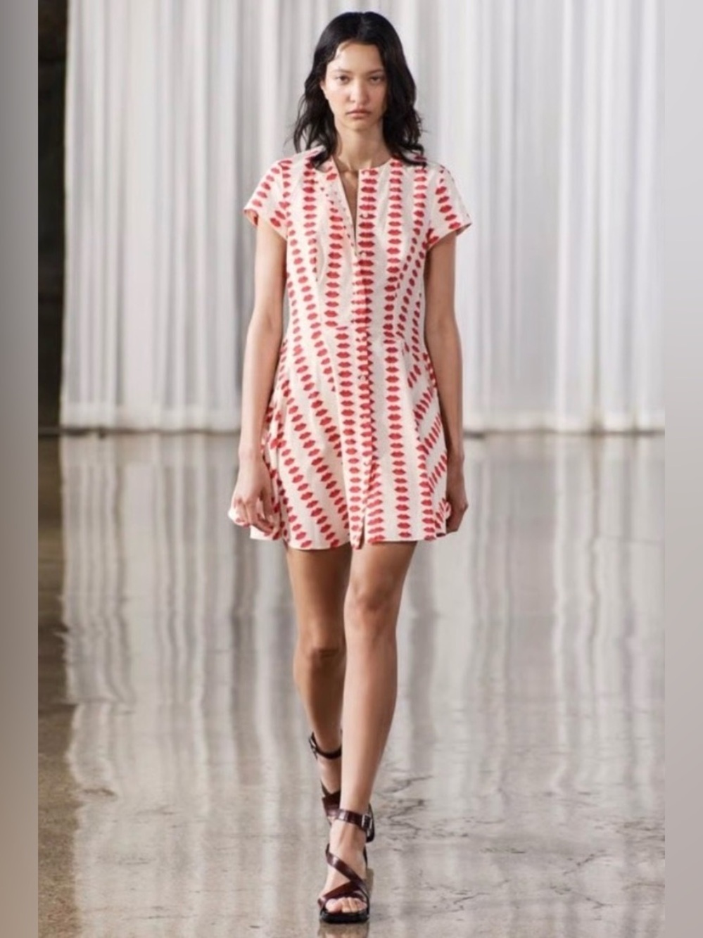 Zara White button down Mini Dress with Red Lip kiss Print